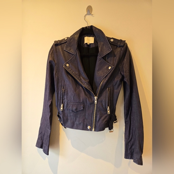 Iro Paris Blue Leather Moto Jacket Size Italian 40 - Picture 7 of 16